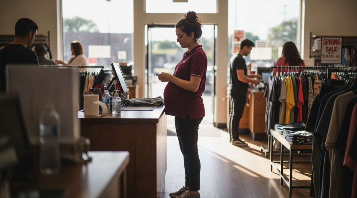 Pregnant retail worker at Fairfax store