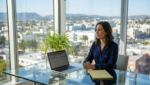 Woman in Beverly Grove office reviews salary report