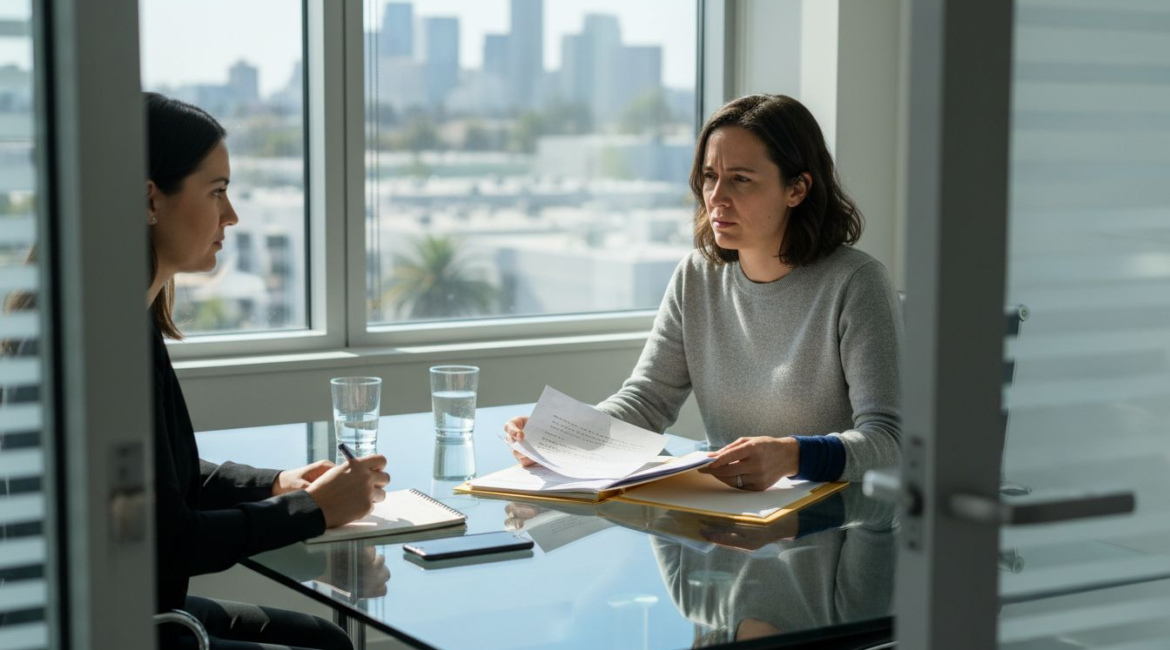 Tech worker meeting HR after reporting harassment