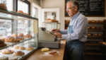 Bakery owner at counter in Fairfax District