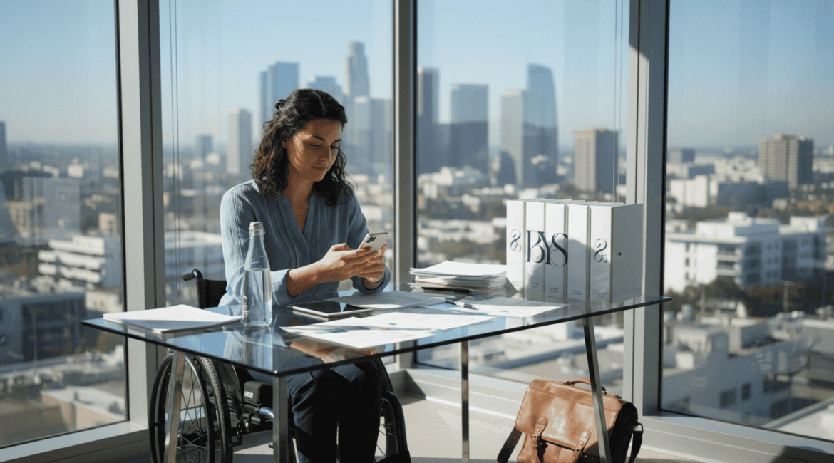 Employee in wheelchair in LA corporate office