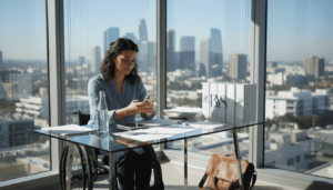 Employee in wheelchair in LA corporate office