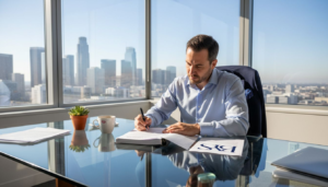 Lawyer reviewing contract in Century City office