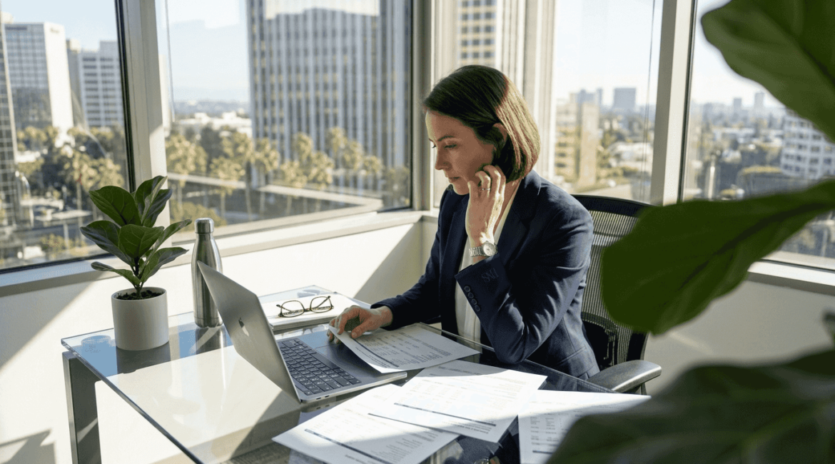 Professional woman working in Century City office