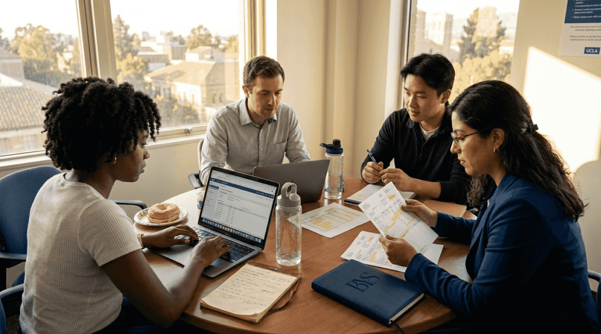 Graduate researchers examining wage records at UCLA