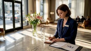 Hotel staff at Downtown LA reception desk