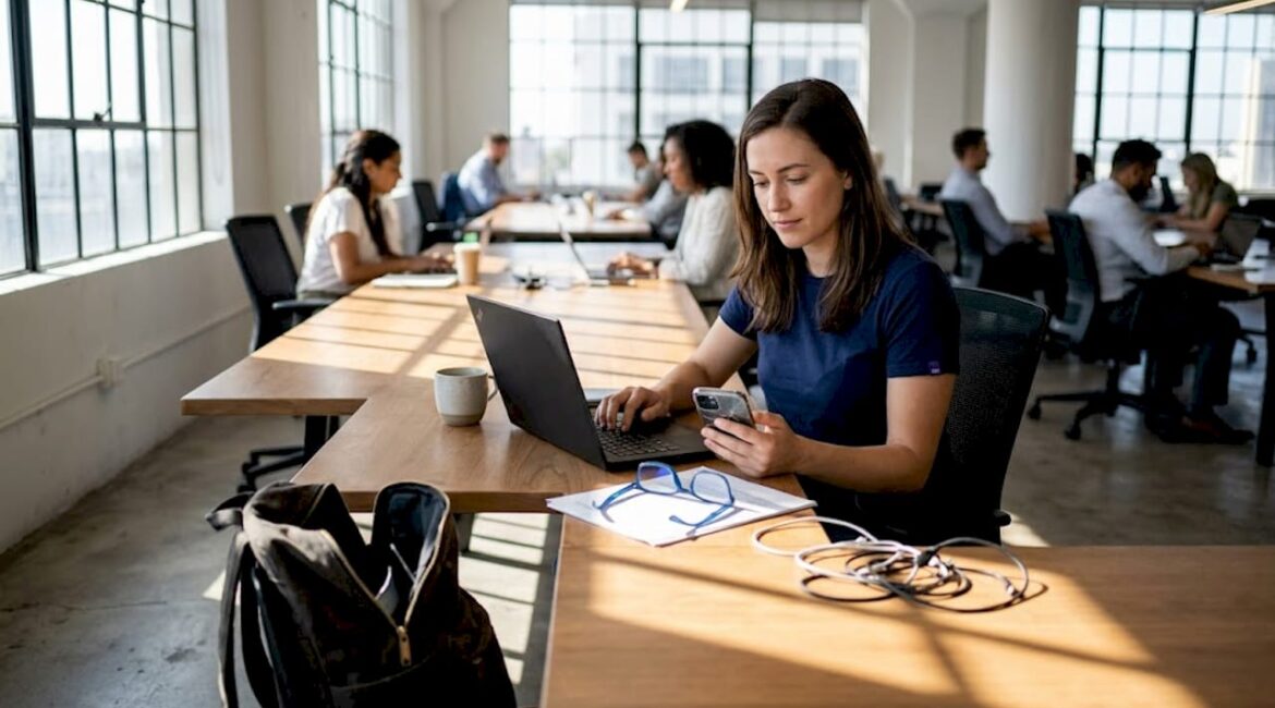 Tech employee working quietly in LA office