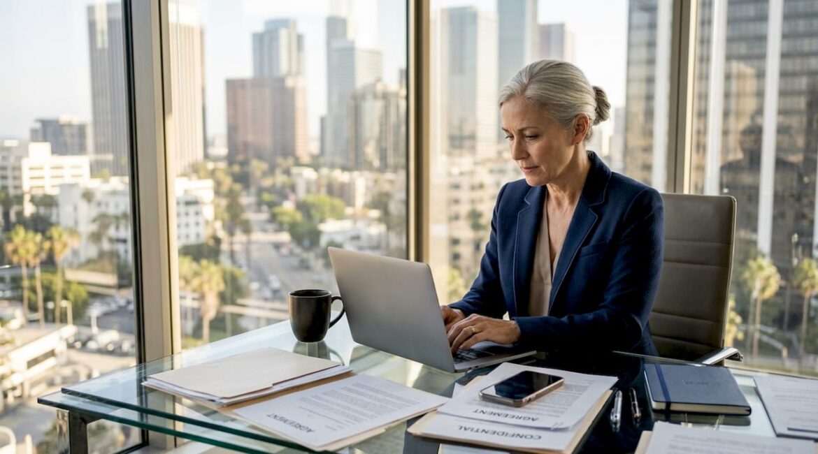 Executive in Century City reviewing documents