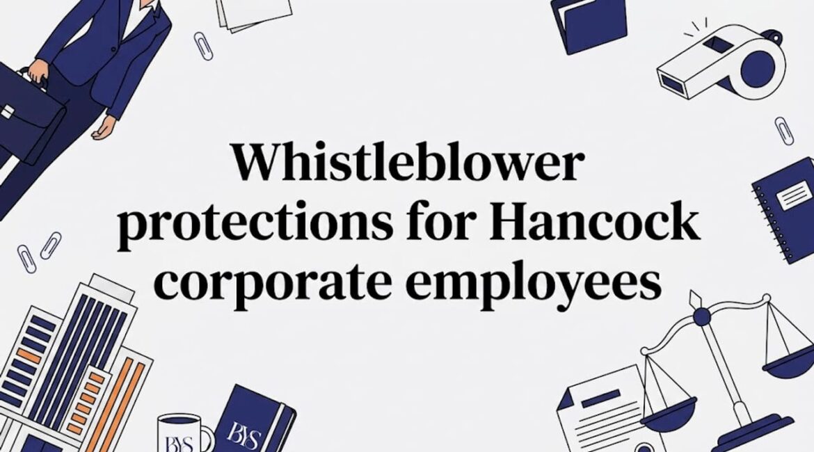 Decorative illustration title card with legal and corporate motifs