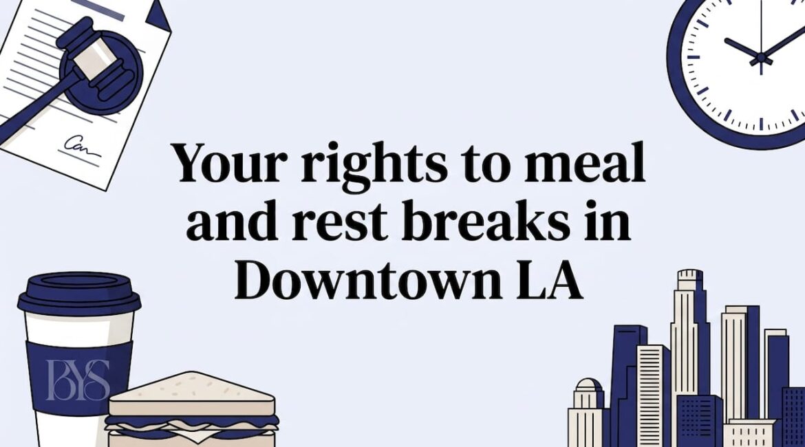 Flat vector legal and lunch icons framing title area