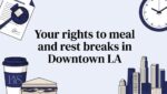 Flat vector legal and lunch icons framing title area